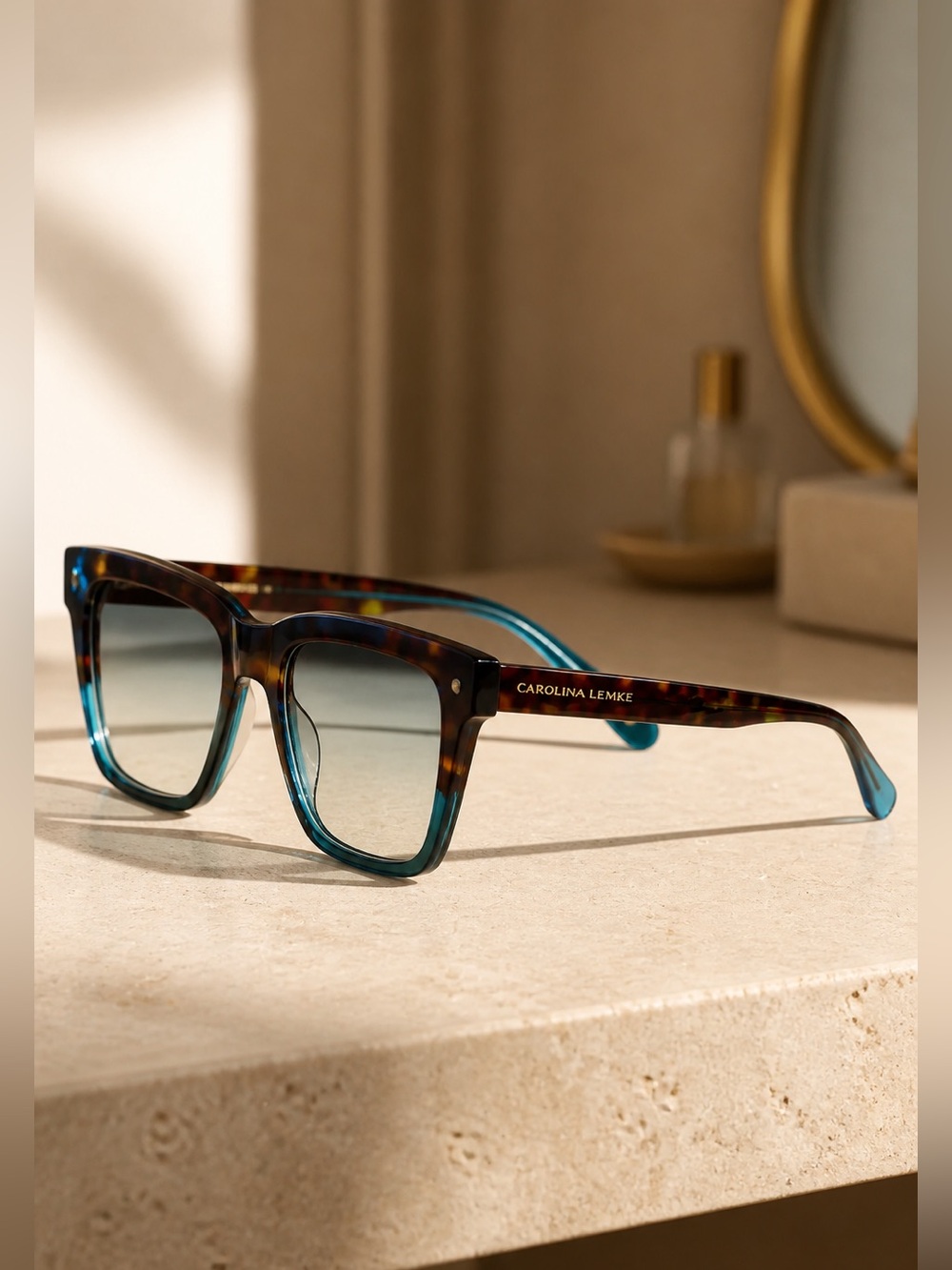 Carolina Lemke Tortoise & Teal Square Sunglasses